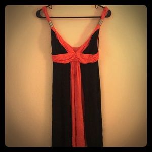 XS coral and black twist strap dress.